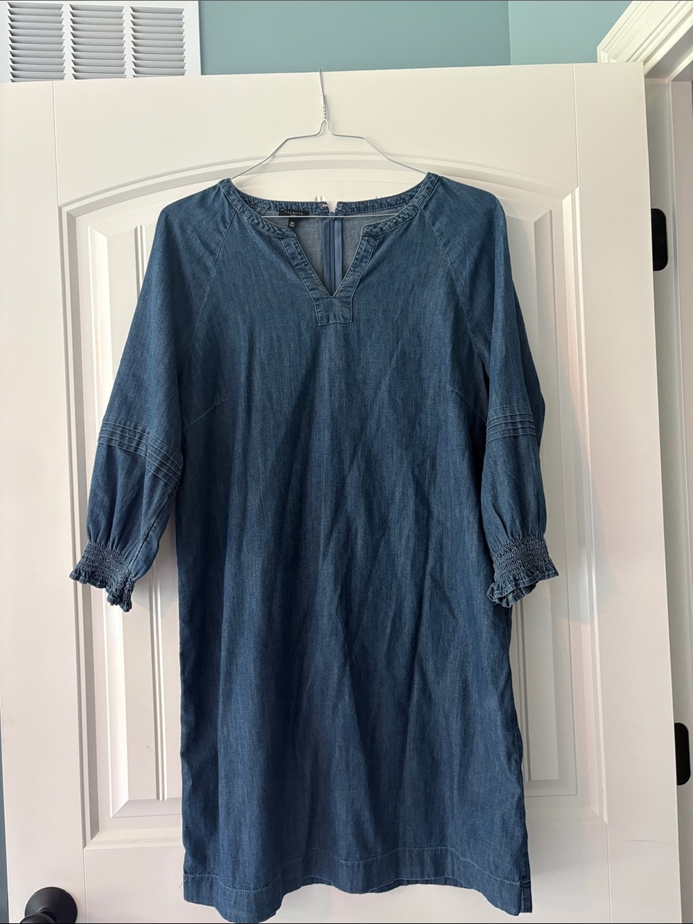 Talbots Indigo Denim-Style Midi Dress with Smocked Cuffs